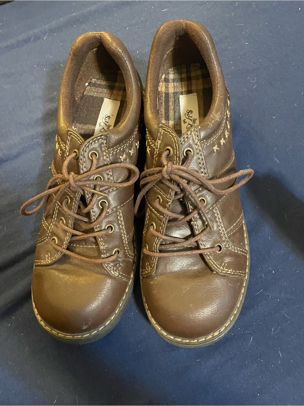 Self Esteem 90s/y2k Brown Lace-Up Women’s Ankle Boots with Star Stitch Detail